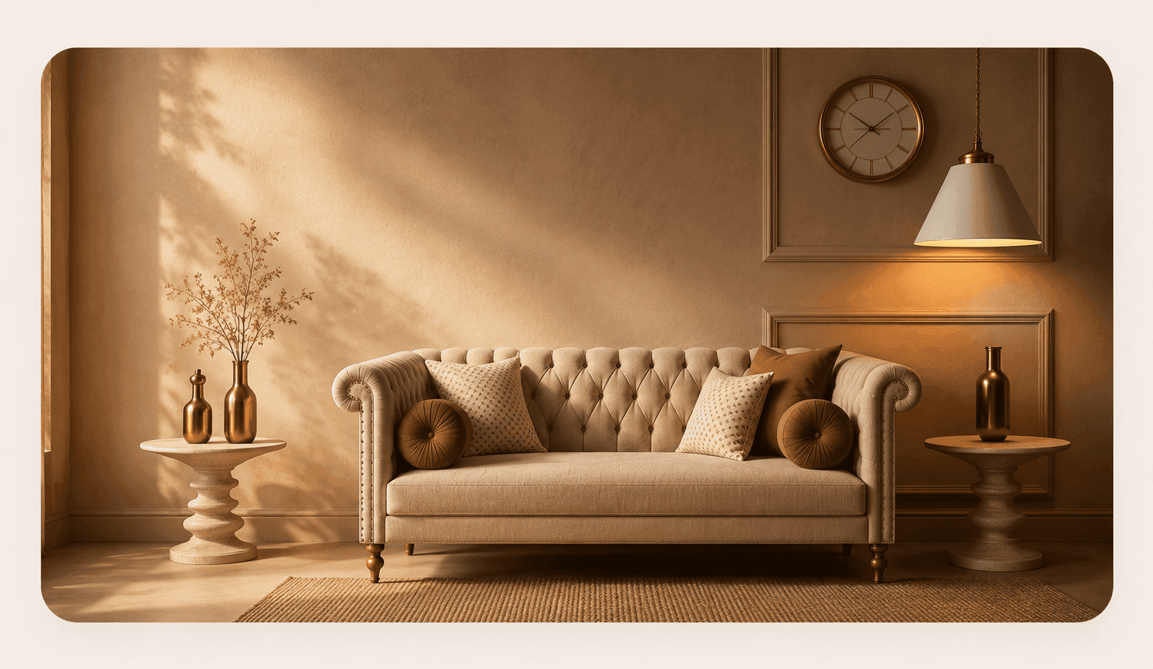 Warm living room with a छाया Furnitures sofa and wood accents, inviting everyday home moments