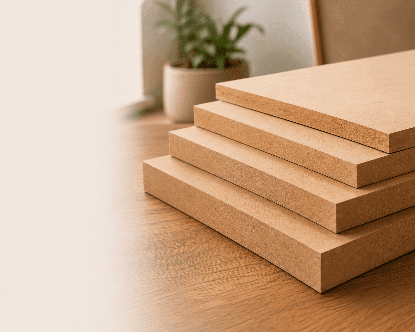 Stacked engineered wood boards with a uniform finish